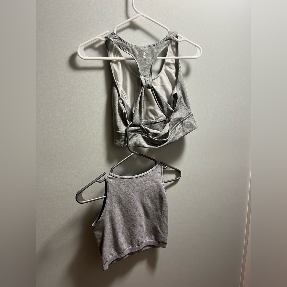 Free People Grey Ribbed Racerback Bralette & Crop Tank Set - Picture 1 of 4